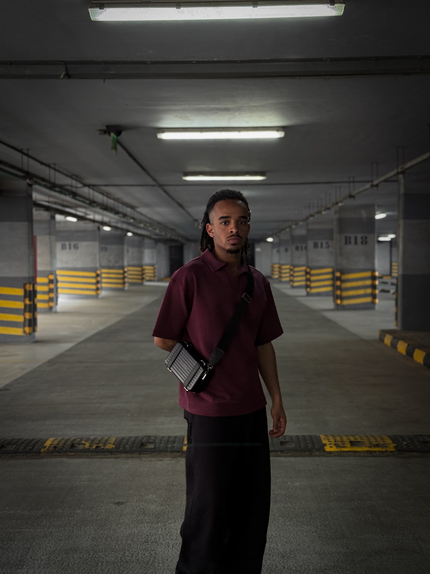 ( Burgundy)V-Notch Streetwear Polo