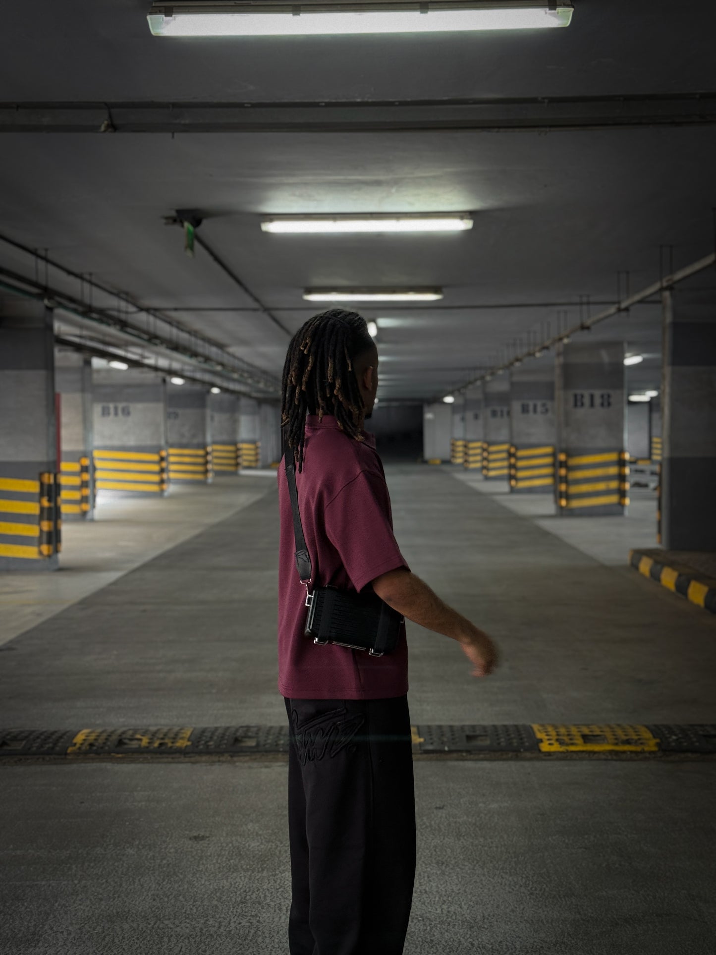 ( Burgundy)V-Notch Streetwear Polo