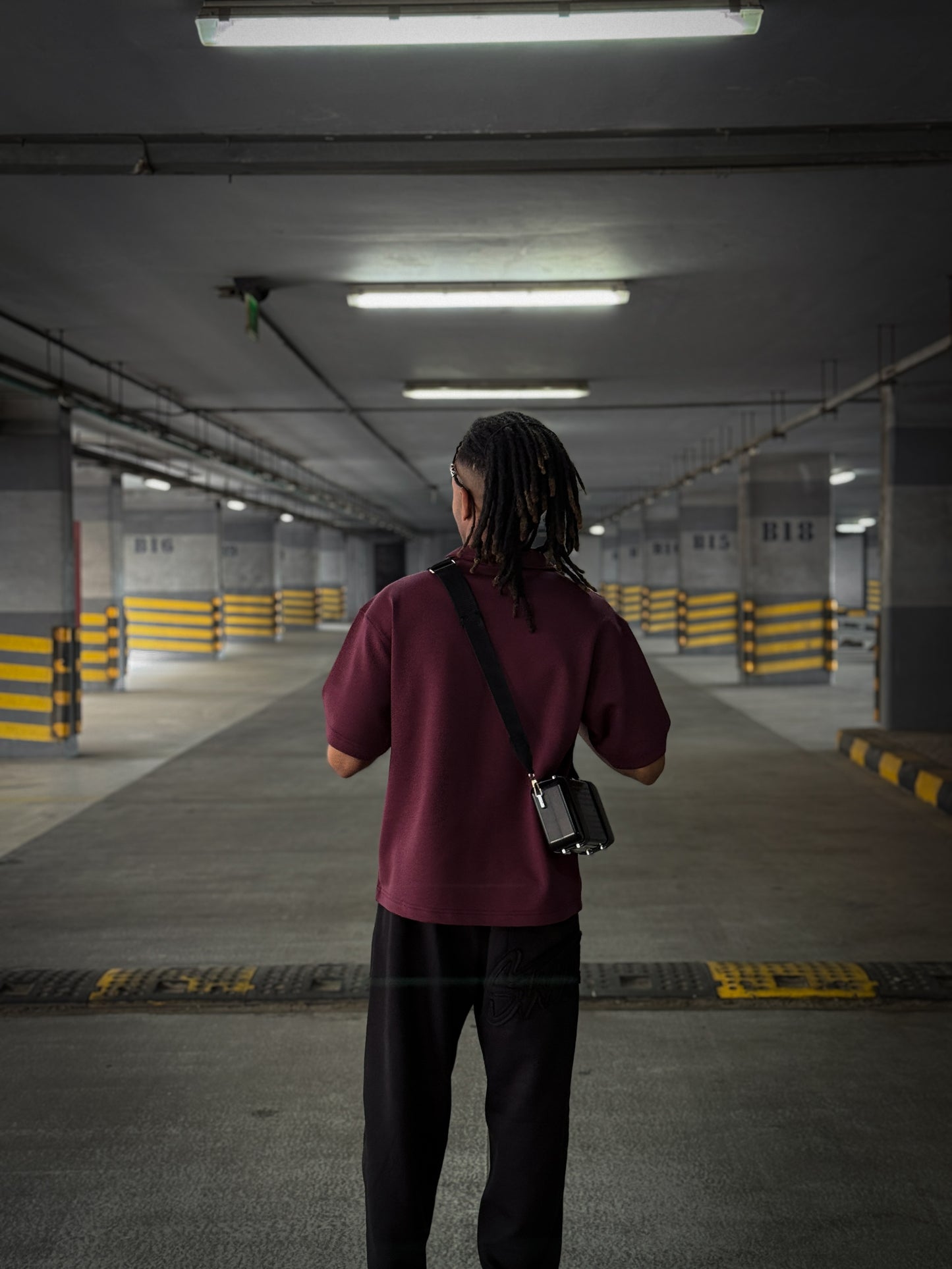 ( Burgundy)V-Notch Streetwear Polo