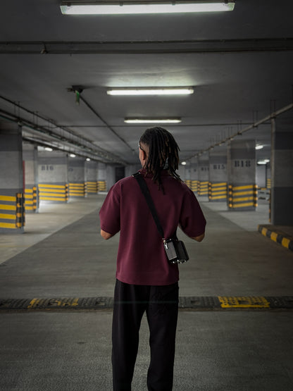 ( Burgundy)V-Notch Streetwear Polo