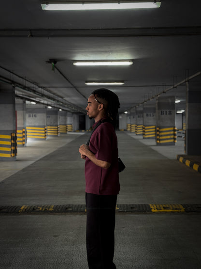 ( Burgundy)V-Notch Streetwear Polo