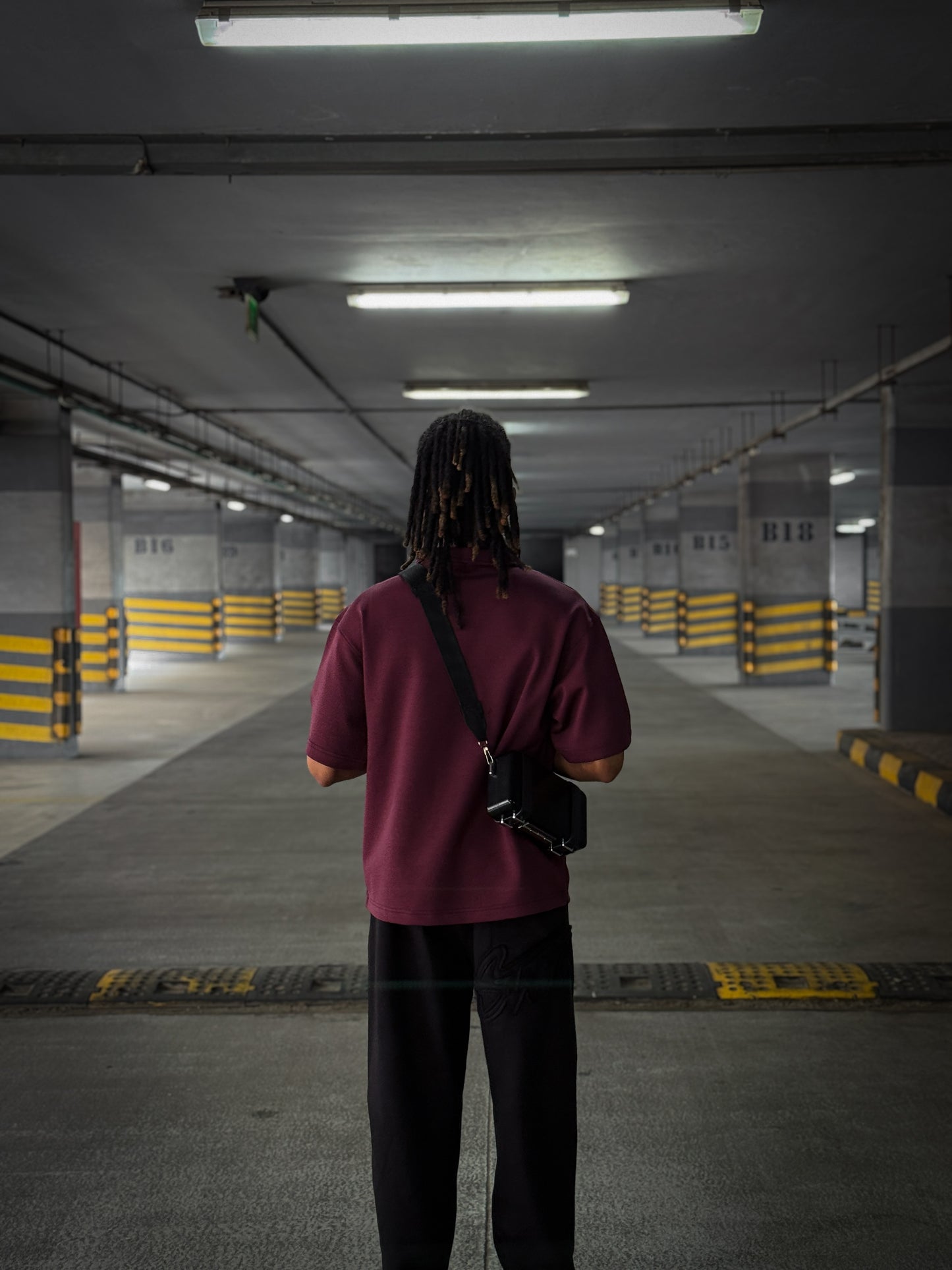 ( Burgundy)V-Notch Streetwear Polo