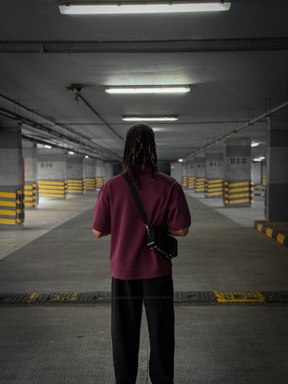( Burgundy)V-Notch Streetwear Polo