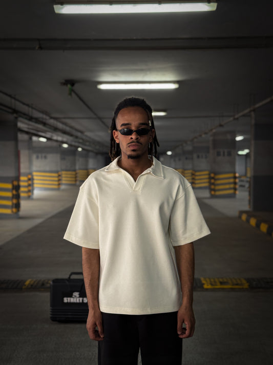 (WHITE) V-Notch Streetwear Polo
