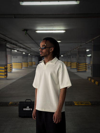 (WHITE) V-Notch Streetwear Polo