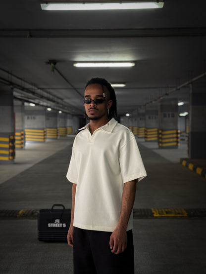 (WHITE) V-Notch Streetwear Polo