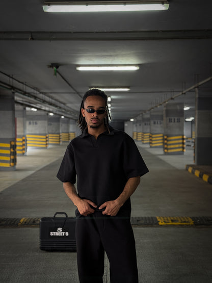 (BLACK)V-Notch Streetwear Polo