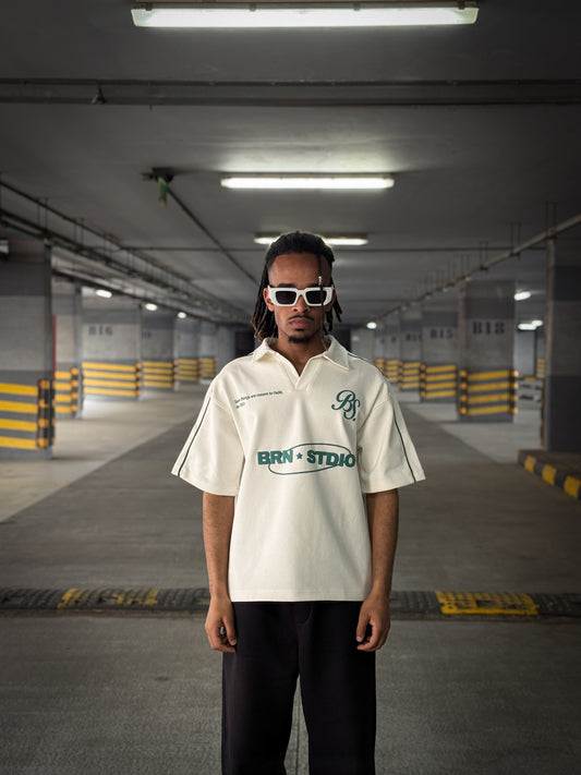 (WHITE)BRN Studio Boxy Cropped Polo