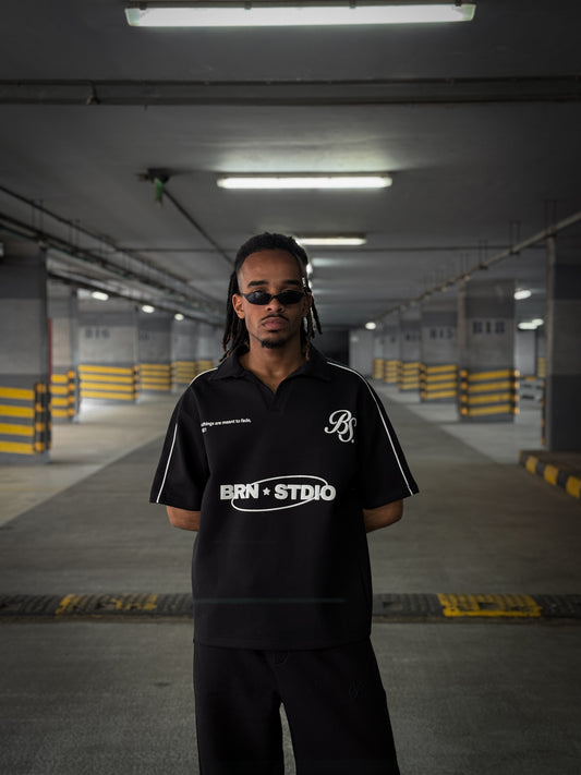 (BLACK) BRN Studio Boxy Cropped Polo