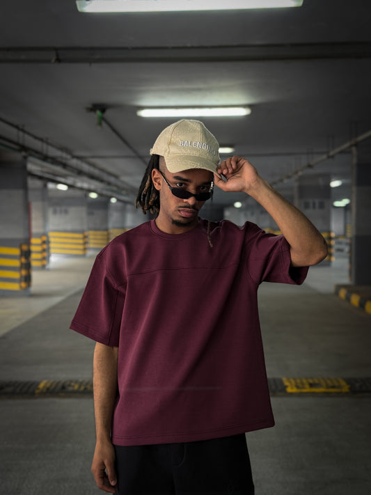(Burgundy) The Horizon Oversized Boxy Tee